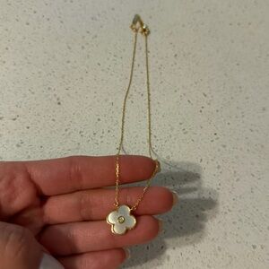 Gold and White Flower Pendant Necklace